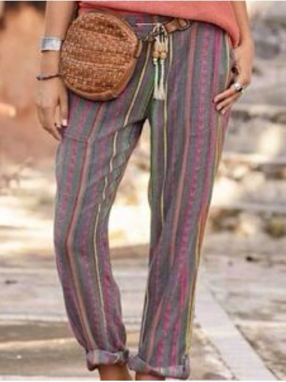 Sundance Caravan Woven Striped Drawstring Pants